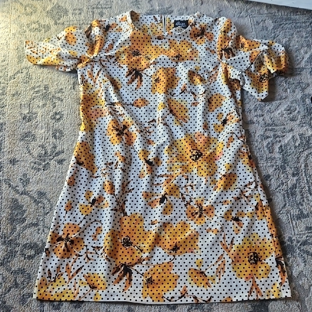 Beige by eci Yellow Floral and Black Polka Dot Dress